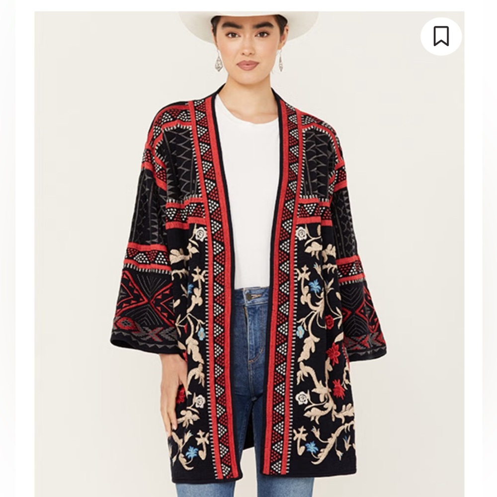 Johnny Was Rahi Cotton EMBROIDERED  Kimono Jacket  Size M Oversized